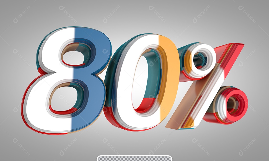 Número 80% Desconto Colorido Elemento 3D para Coposição PSD