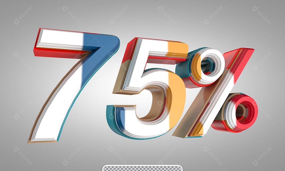 Número 75% Desconto Colorido Elemento 3D para Composição PSD