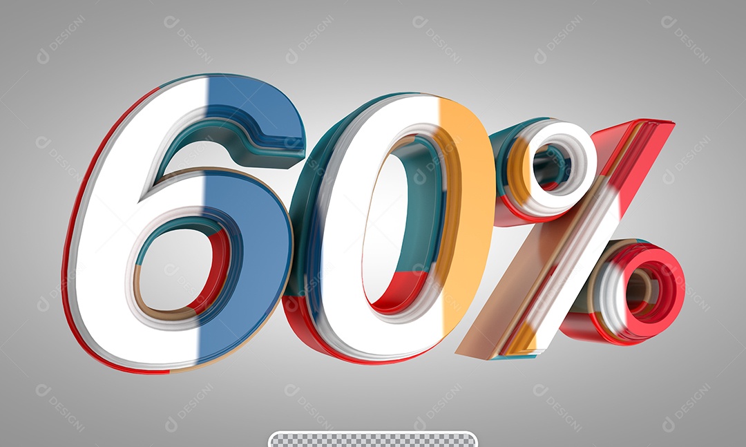 Número 60% Desconto Colorido Elemento 3D para Coposição PSD