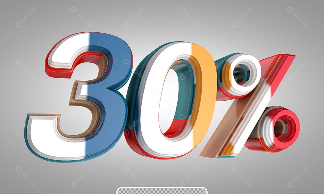 Número 30% Desconto Colorido Elemento 3D para Coposição PSD