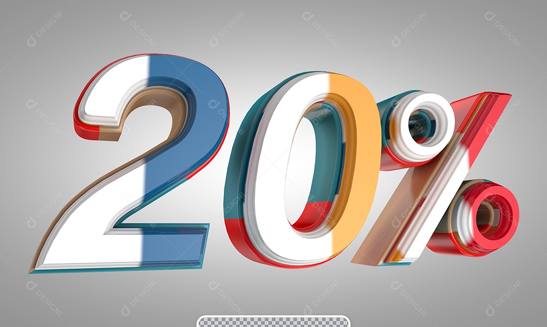 Número 20% Desconto Colorido Elemento 3D para Coposição PSD