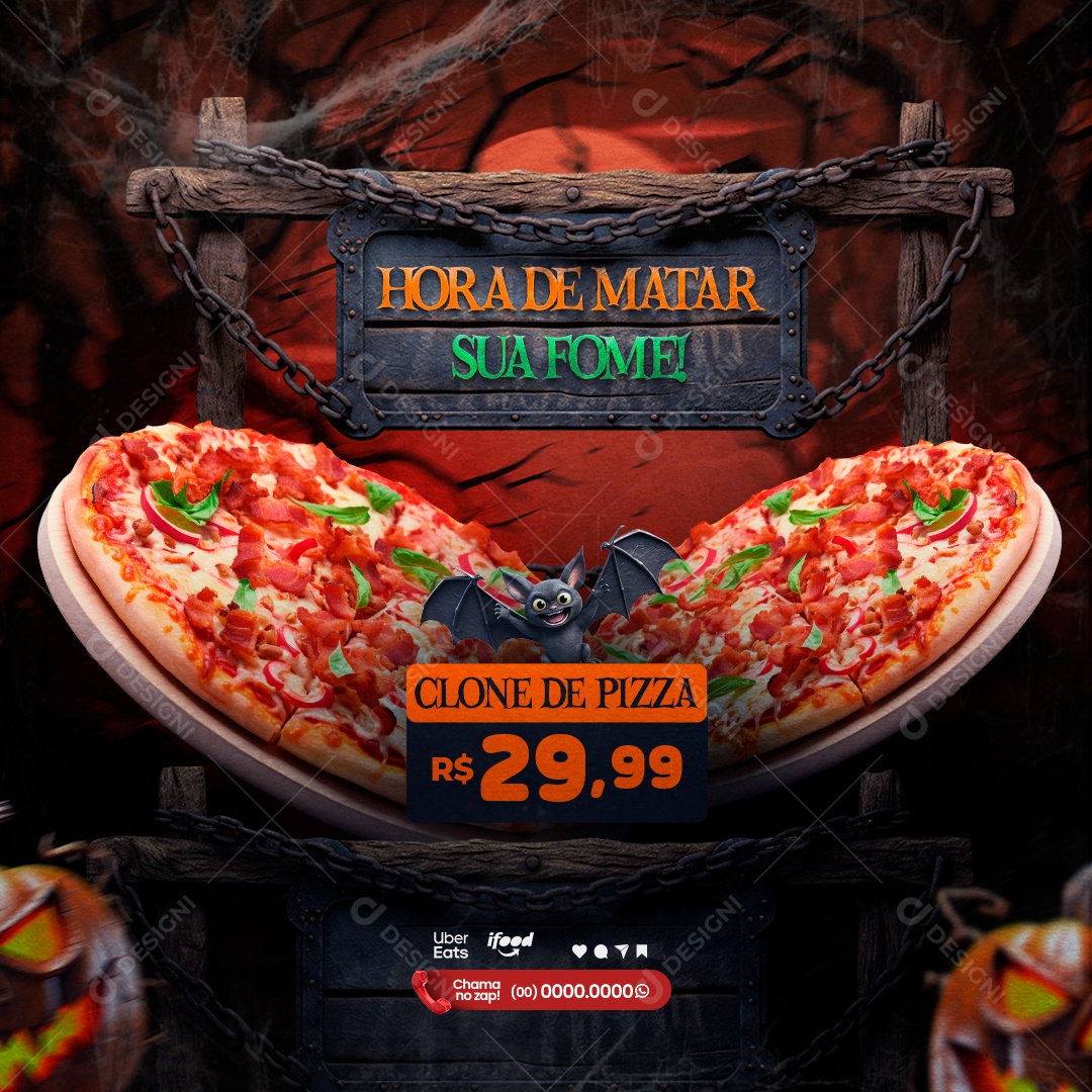 Halloween Pizzaria Hora De Matar Sua Fome Clone De Pizza Social Media PSD Editável