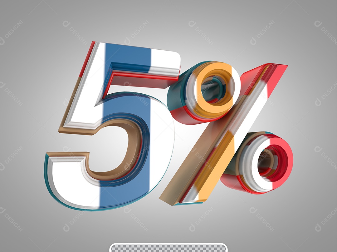 Número 5% Desconto Colorido Elemento 3D para Coposição PSD