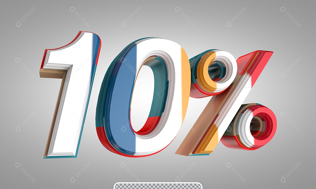 Número 10% Desconto  Elemento 3D Colorido para Coposição PSD