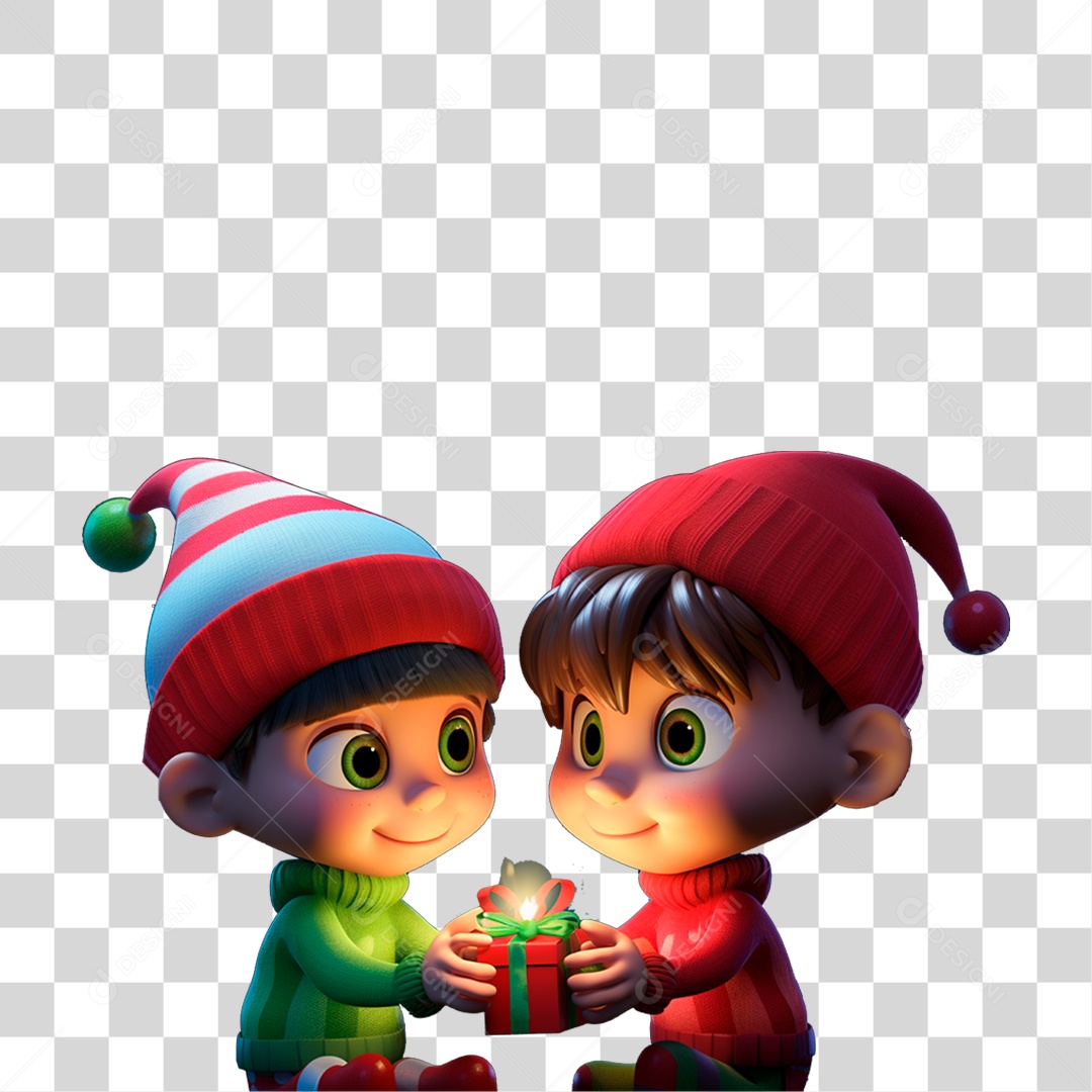Crianças Trocando Presentes no Natal PNG Transparente