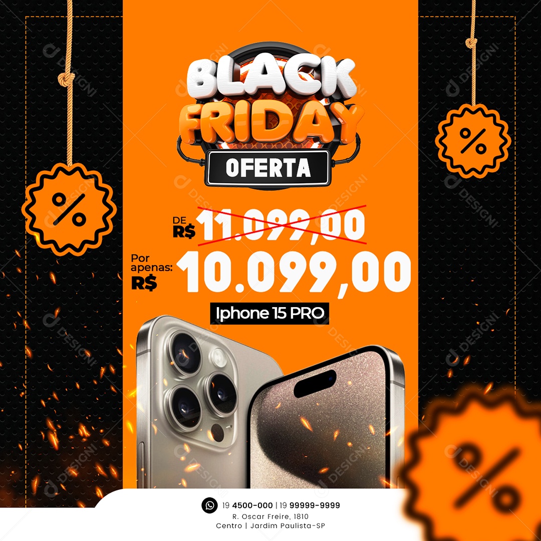 Black Friday Oferta Manutenção e Venda de Celulares Iphone 15 Pro Social Media PSD Editável