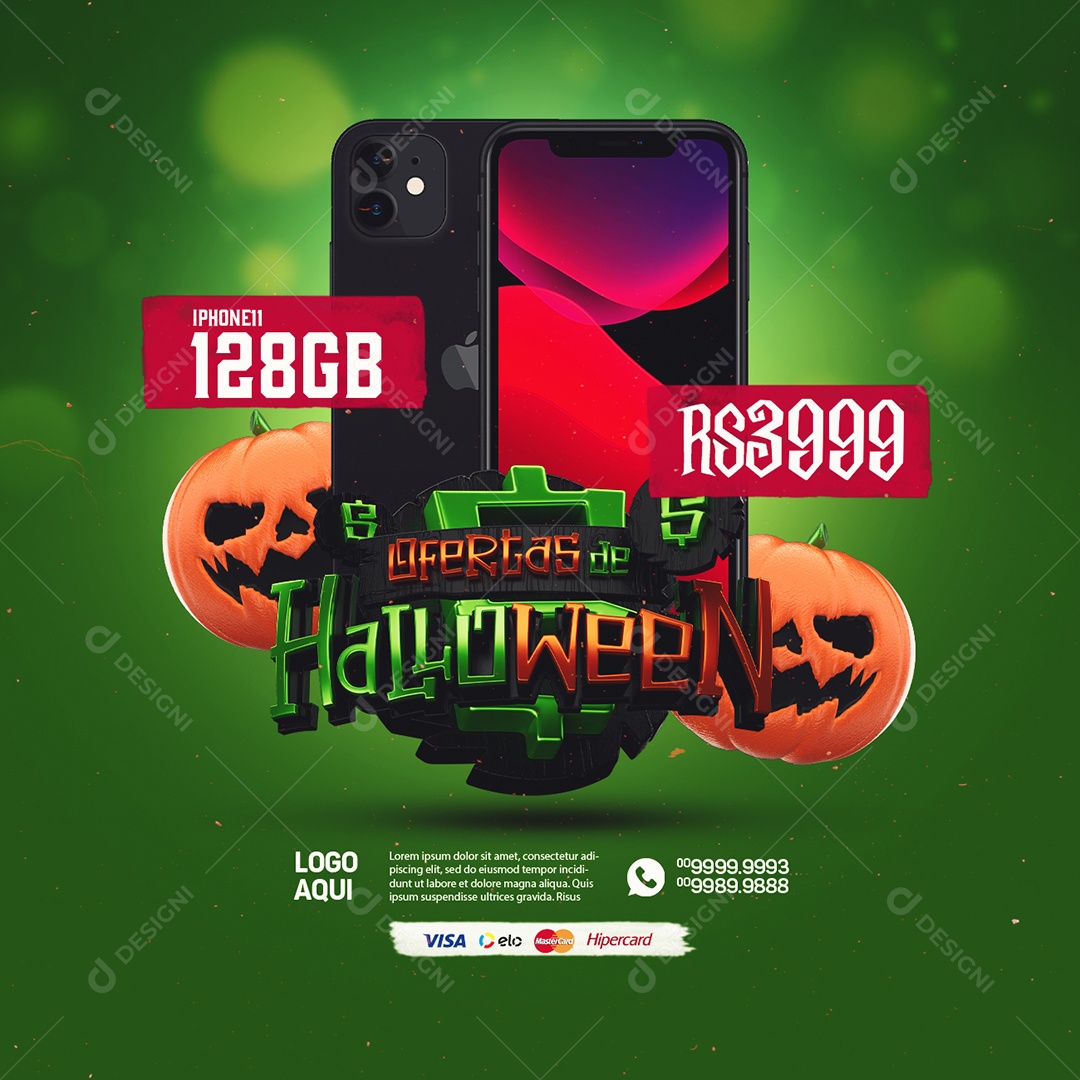 Ofertas De Halloween Loja de Informática Iphone 11 128GB Social Media PSD Editável