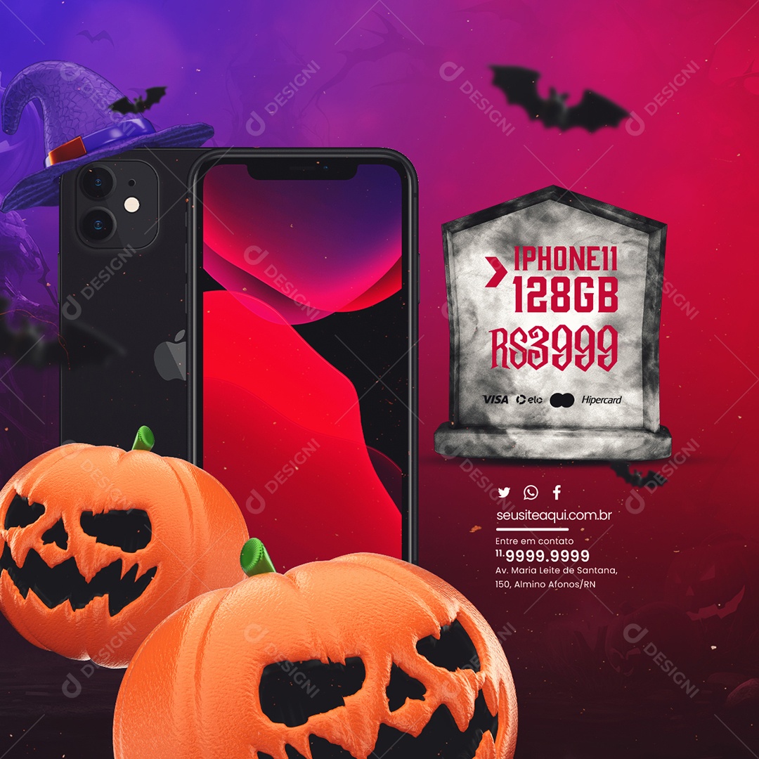Halloween Loja de Informática Iphone 11 128GB Social Media PSD Editável
