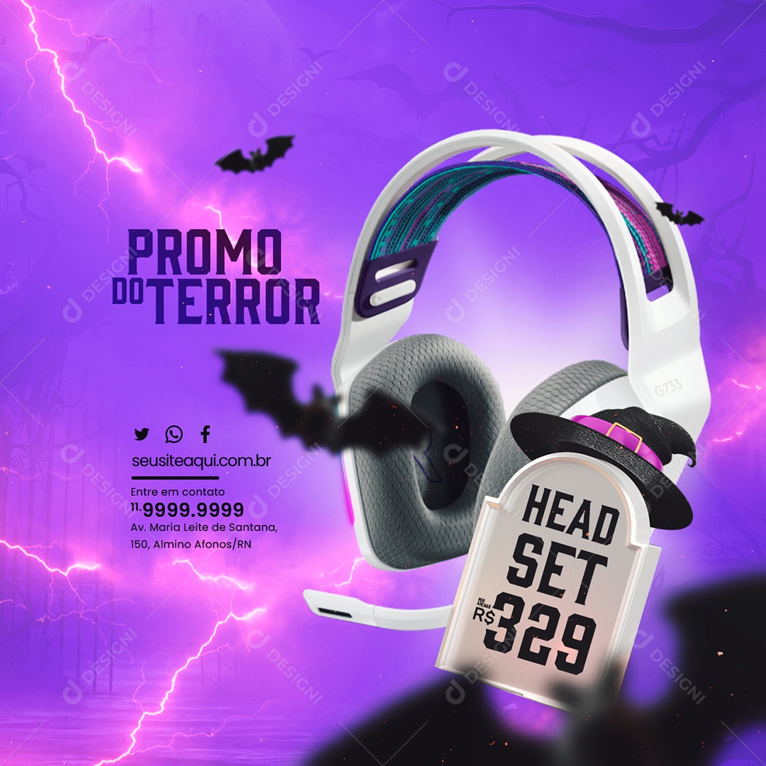 Halloween Loja Gamer Promo Do Terror Head Set Social Media PSD Editável