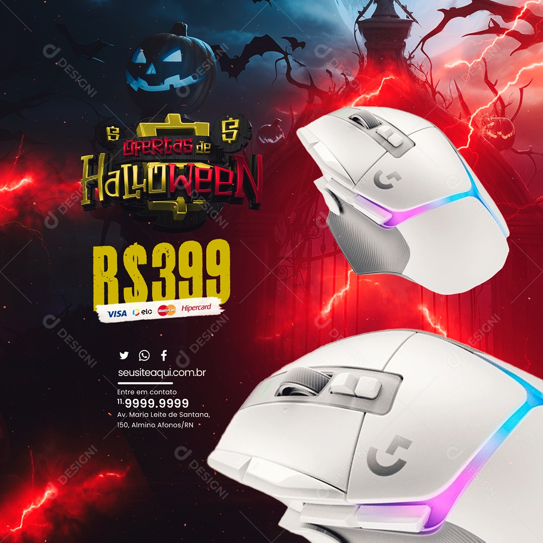 Loja Gamer Ofertas de Halloween Mouse Gamer Social Media PSD Editável