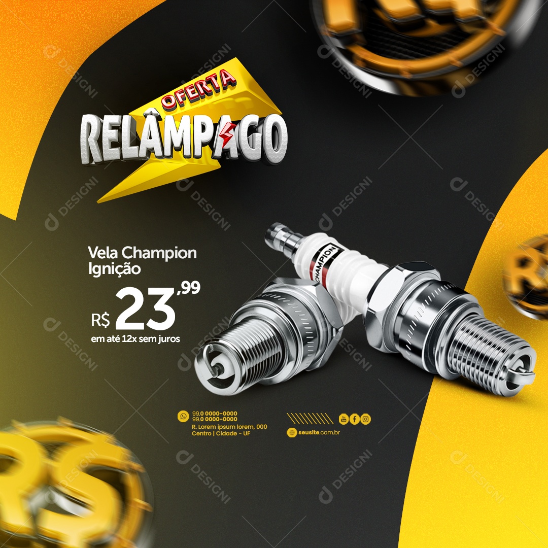 Auto Peças Motos Oferta Relâmpago Vela Champion Ignição Social Media PSD Editável