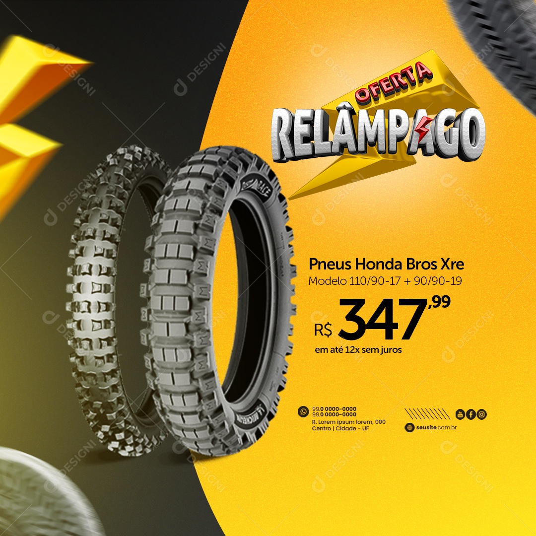 Auto Peças Motos Oferta Relâmpago Pneus Honda Bros Xre Social Media PSD Editável