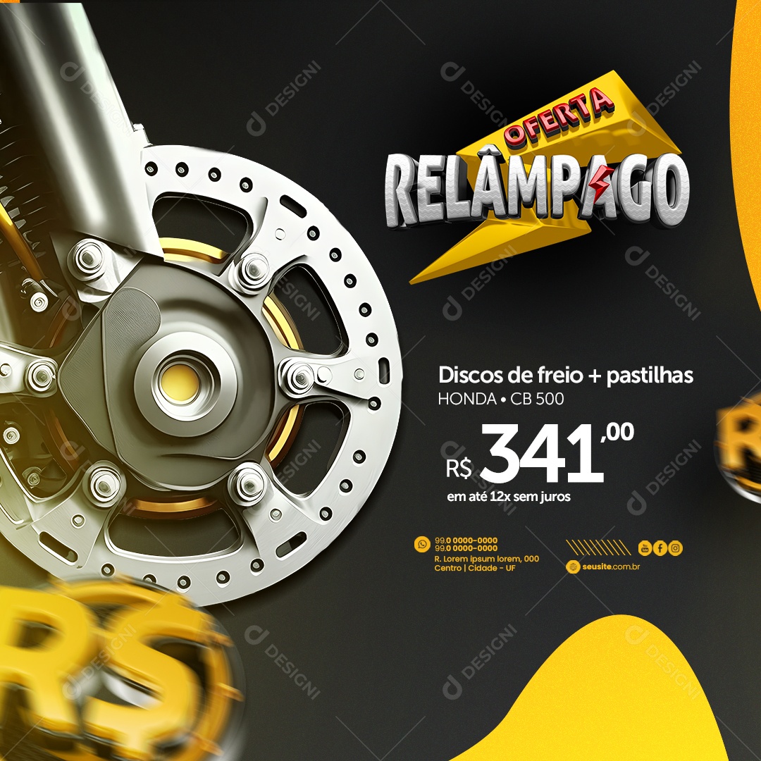 Auto Peças Motos Oferta Relâmpago Discos de Freio Pastilhas Honda CB 500 Social Media PSD Editável