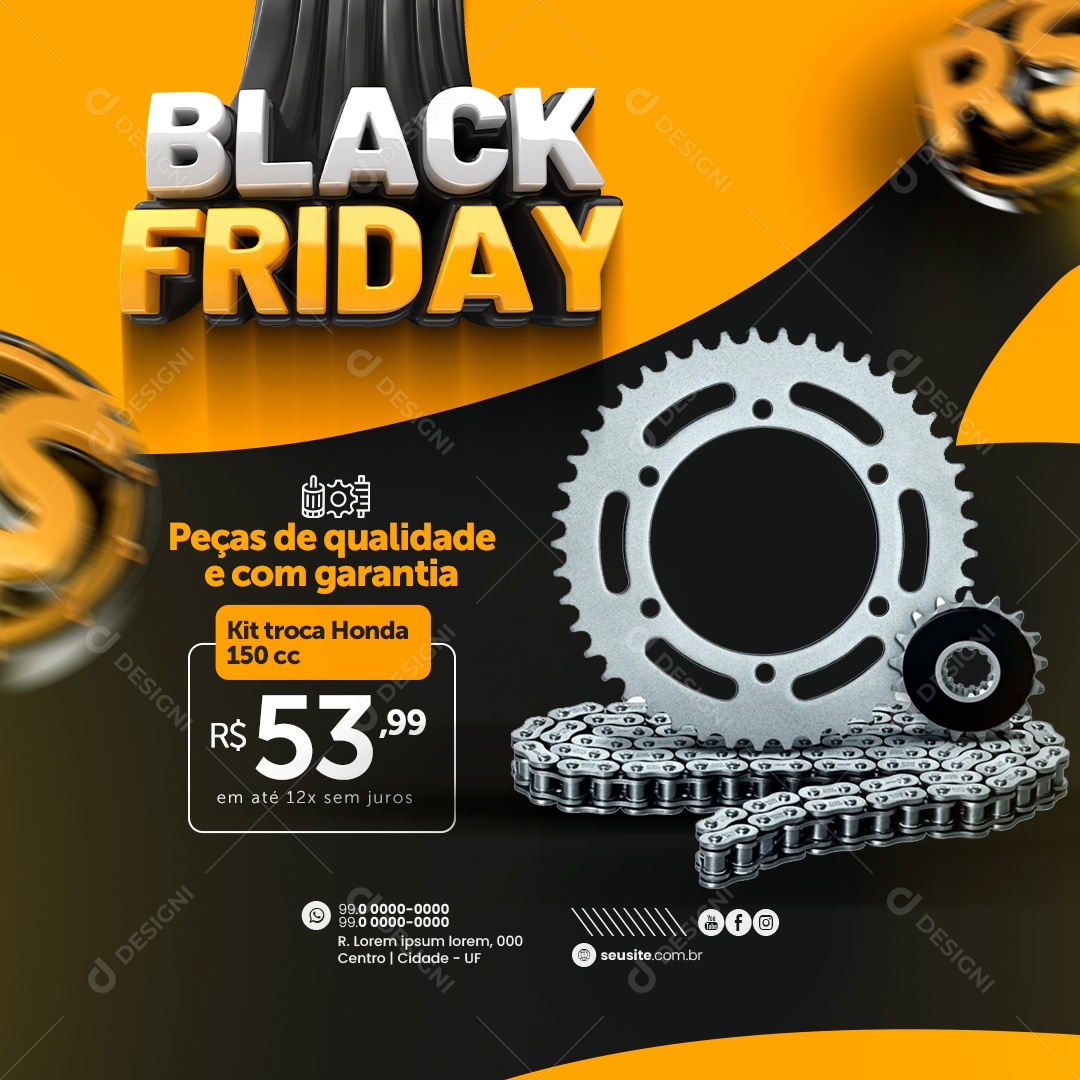 Black Friday Auto Peças Motos Peças de Qualidade e com Garantia Social Media PSD Editável