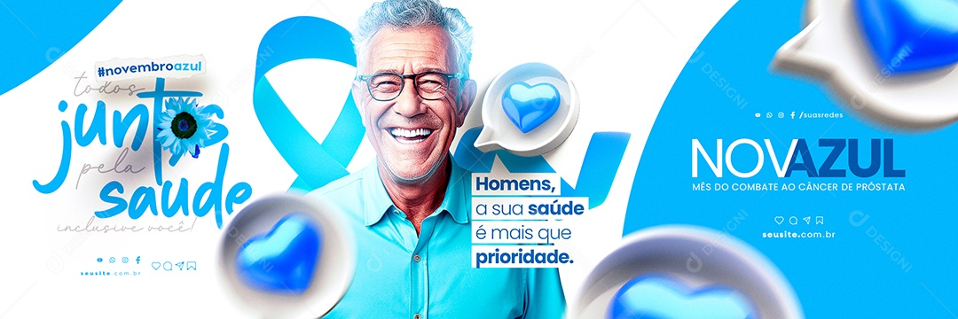 Carrossel Novembro Azul Homens a Sua Saúde é Mais que Prioridade Social Media PSD Editável