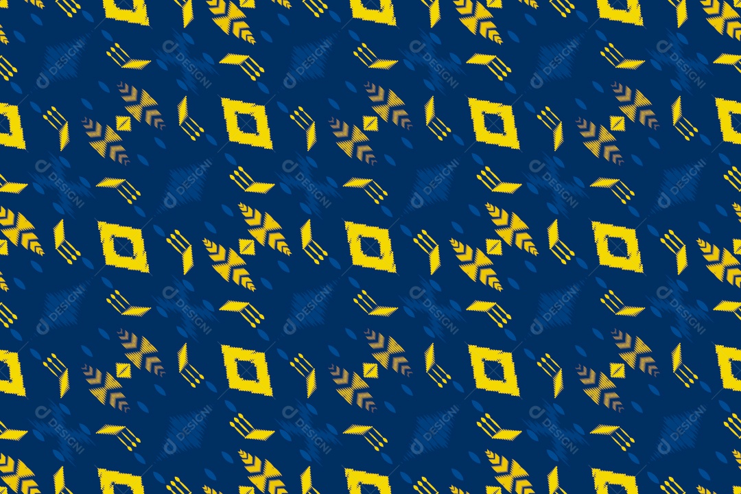 Padrão sem Emenda de Origem Étnica Tribal Ilustração Azul e Amarelo Vetor EPS