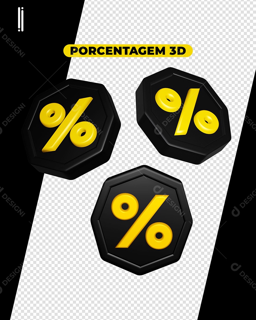 Porcentagem Selo 3D Preto Dourado para Composição PSD