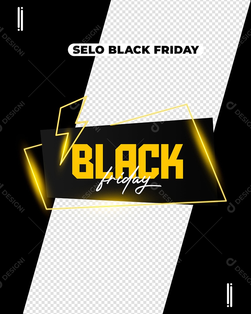 Black Friday Selo 3D Preto Dourado para Composição PSD