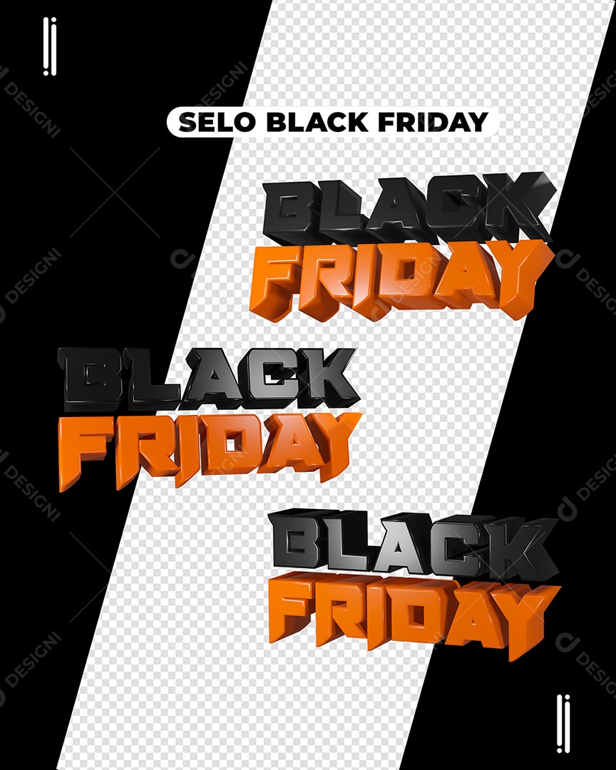 Texto 3D Black Friday Preto Laranja para Composição PSD