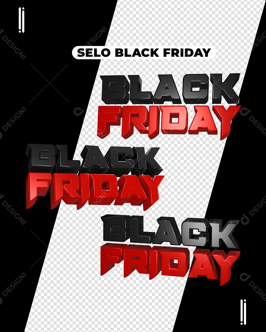 Black Friday Texto 3D Vermelho Preto para Composição PSD