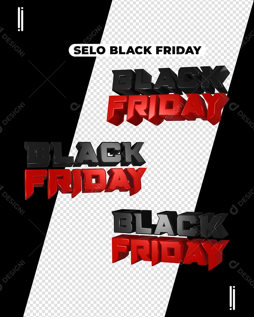 Texto 3D Black Friday Preto Vermelho para Composição PSD