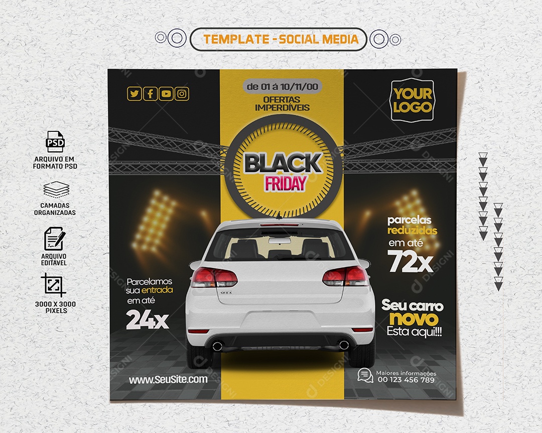 Feed Ofertas Imperdíveis Black Friday Concessionária Social Media PSD Editável