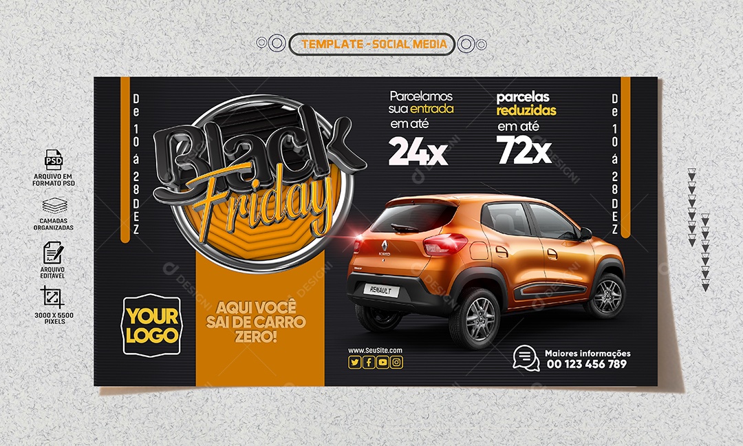 Social Media Banner Black Friday Sai De Carro Zero Concessionária PSD Editável