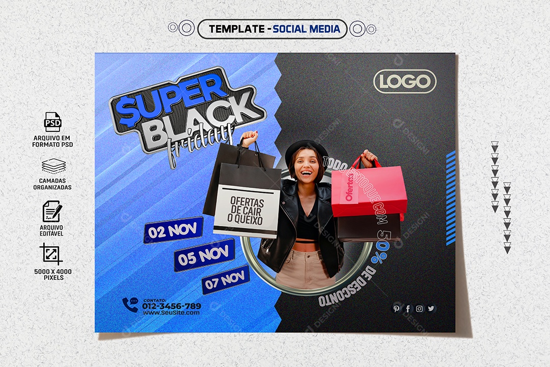 Banner Super Black Friday Todo Estoque Com 50% Desconto Social Media PSD Editável