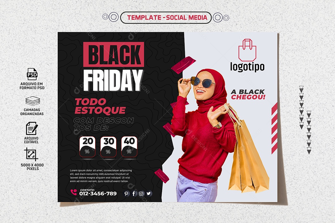 Social Media Banner Black Friday Todo Estoque Com Descontos PSD Editável
