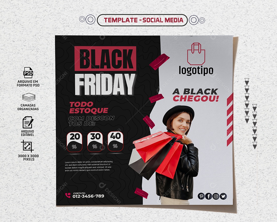 Feed Black Friday Todo Estoque Com Descontos Social Media PSD Editável