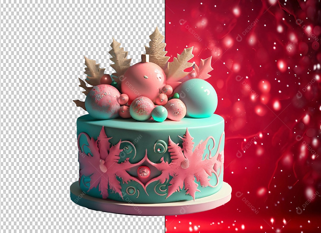 Bolo Natalino Bolo de Aniversário Elemento 3D de Natal para Composição PSD