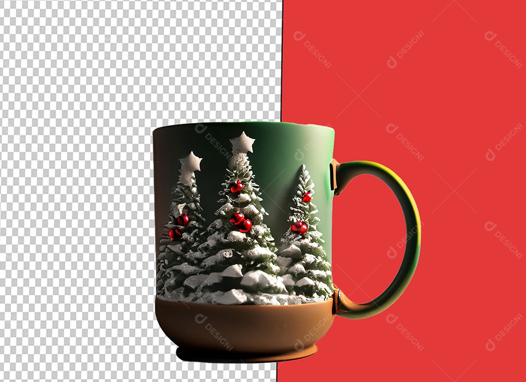 Caneca Verde com Decoração Natalina Elemento 3D de Natal para Composição PSD