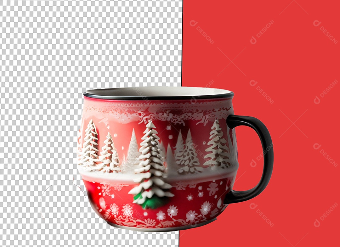 Red Mug with Christmas Decoration 3D Christmas Element for PSD Composition