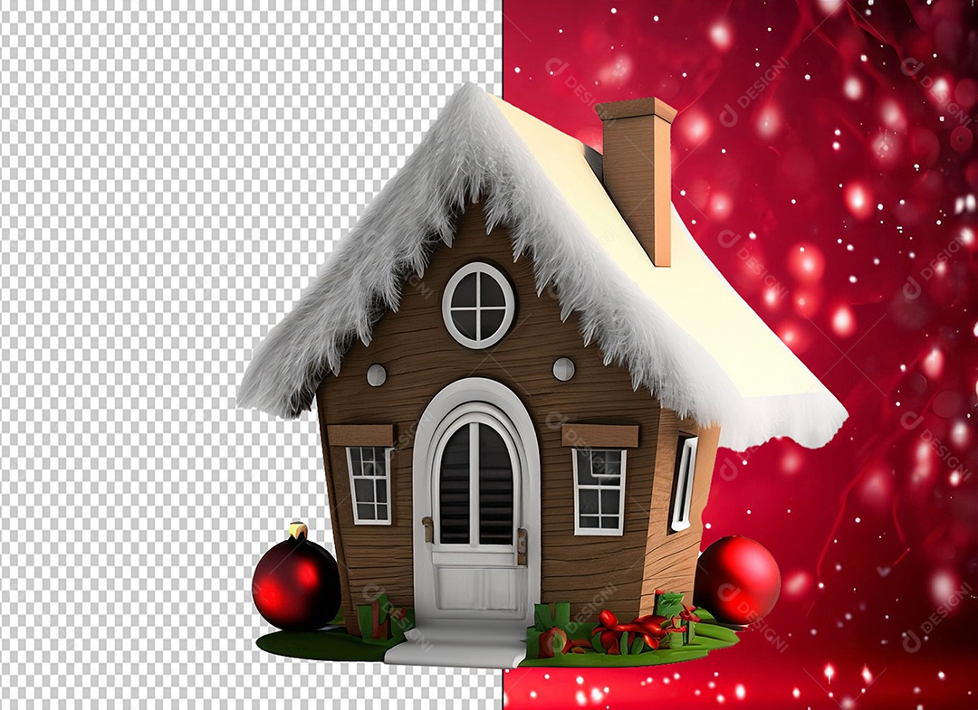 Casa com Decoração Natalina Elemento 3D de Natal para Composição PSD