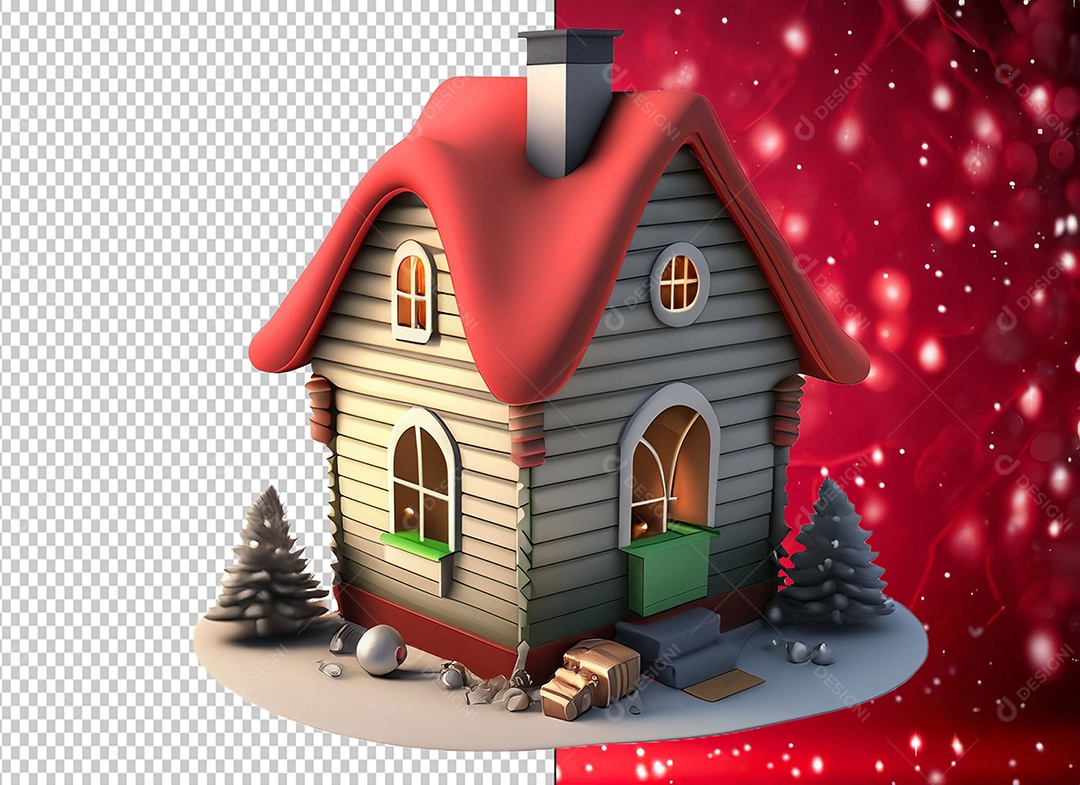 Casa com Decoração Natalina Elemento 3D de Natal para Composição PSD