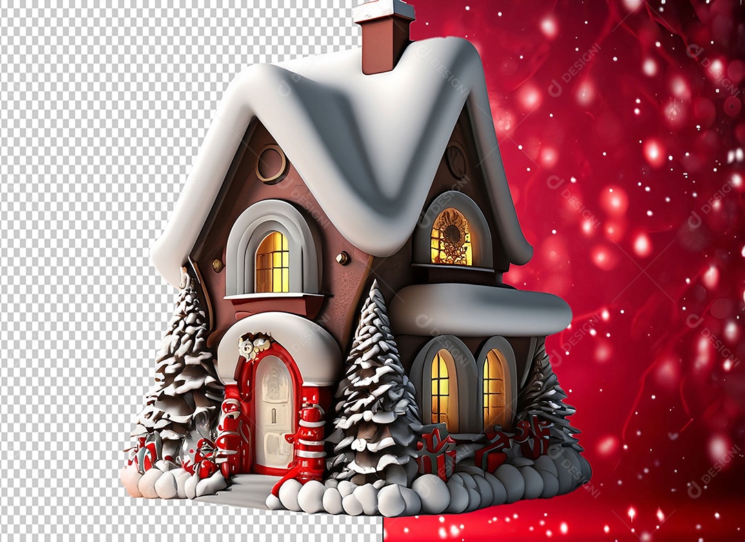 Casa de com Decoração Natalina Elemento 3D de Natal para Composição PSD