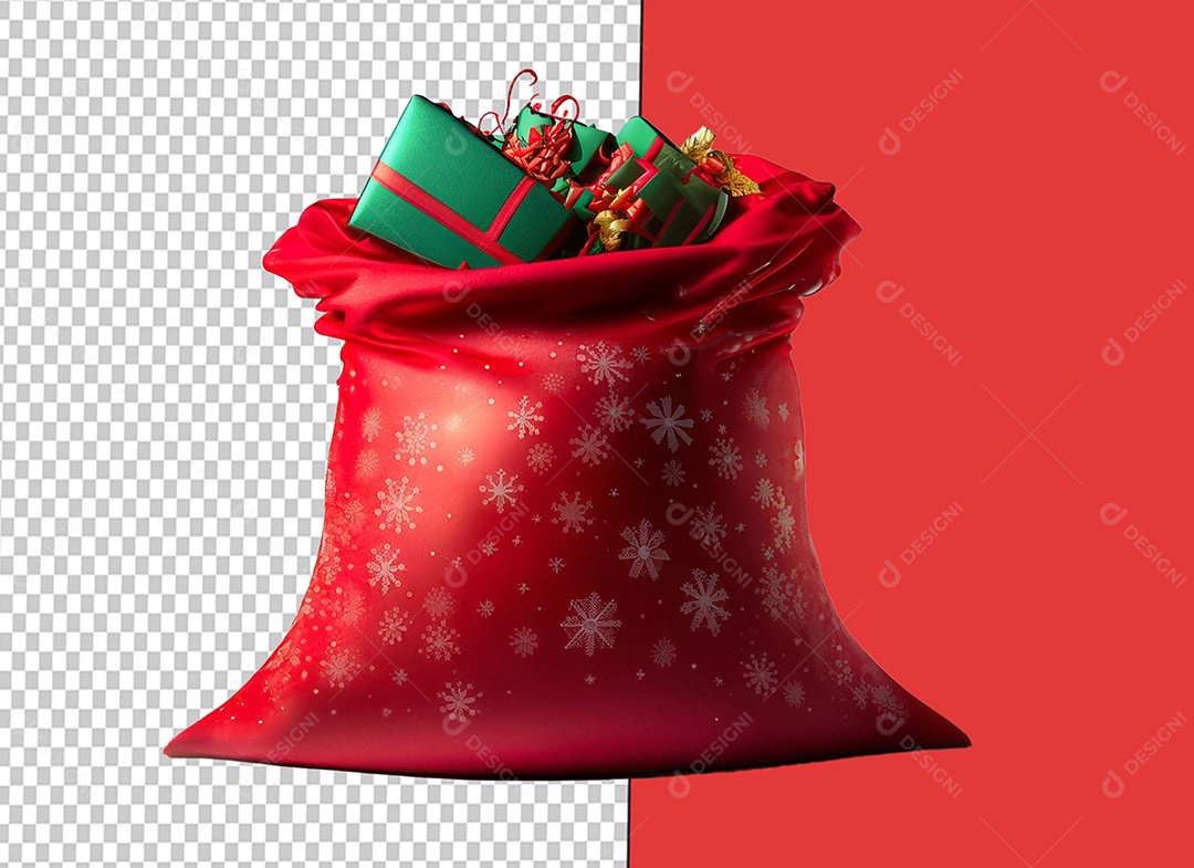 Saco Cheio de Presentes de Natal Elemento 3D para Composição PSD