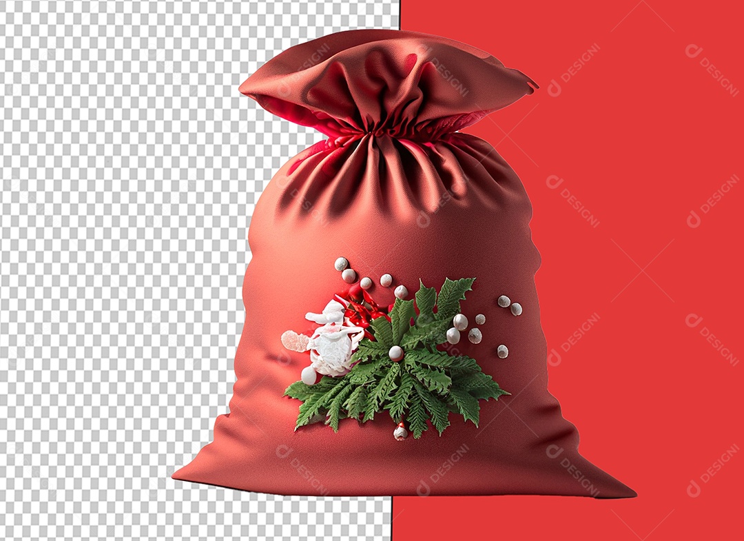 Saco de Presentes de Natal Elemento 3D para Composição PSD