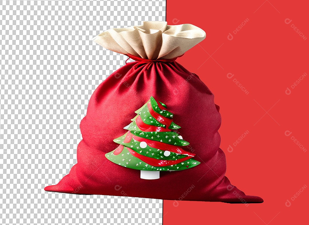 Saco de Presentes do Papai Noel Elemento 3D de Natal para Composição PSD