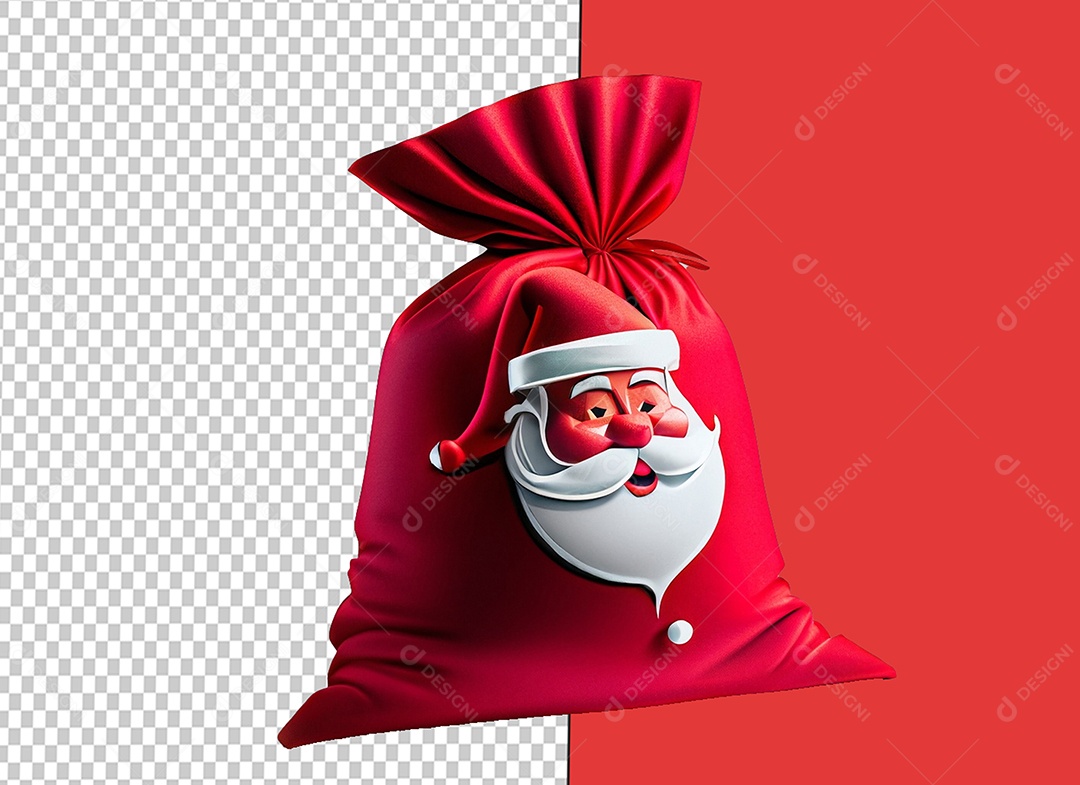 Saco de Presentes do Papai Noel Elemento 3D de Natal para Composição PSD