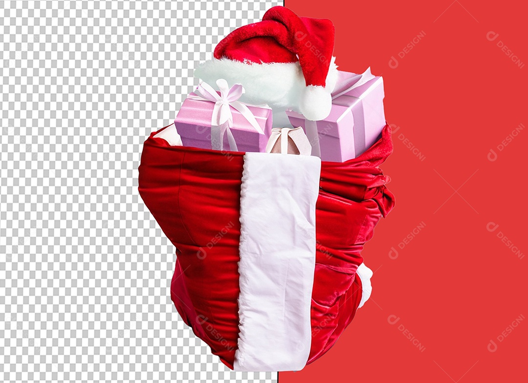 Saco de Presentes do Papai Noel de Natal Elemento 3D para Composição PSD