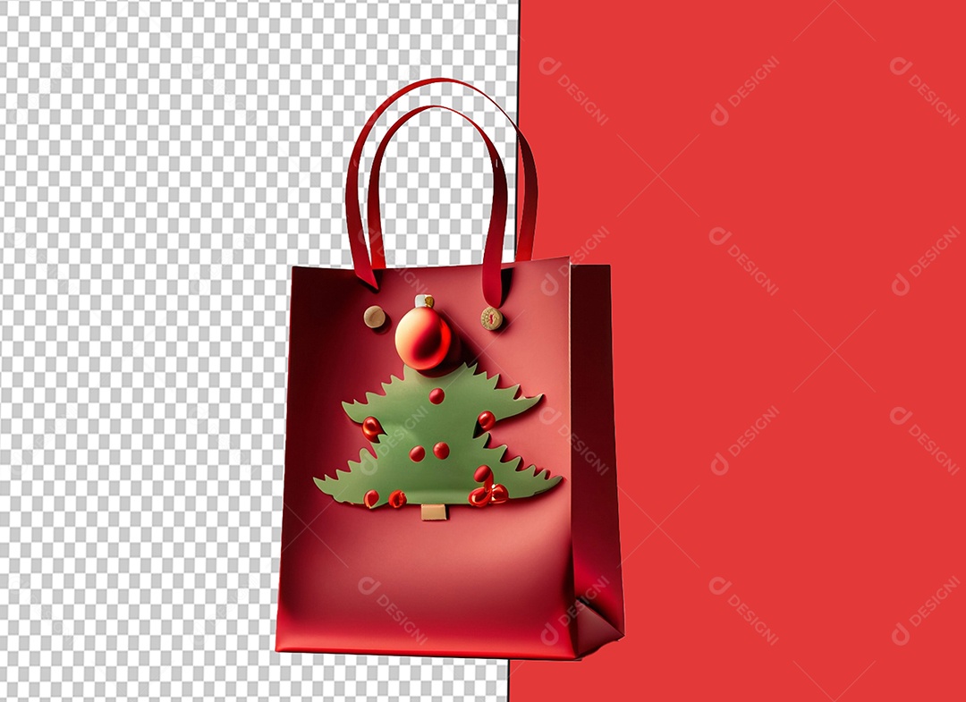 Sacola de Compras de Natal Elemento 3D Vermelho para Composição PSD