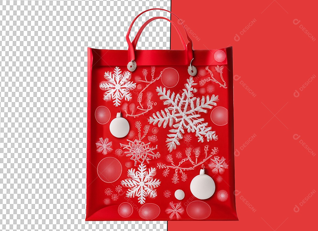Sacola de Compras de Natal com Flocos de Neve Elemento 3D para Composição PSD