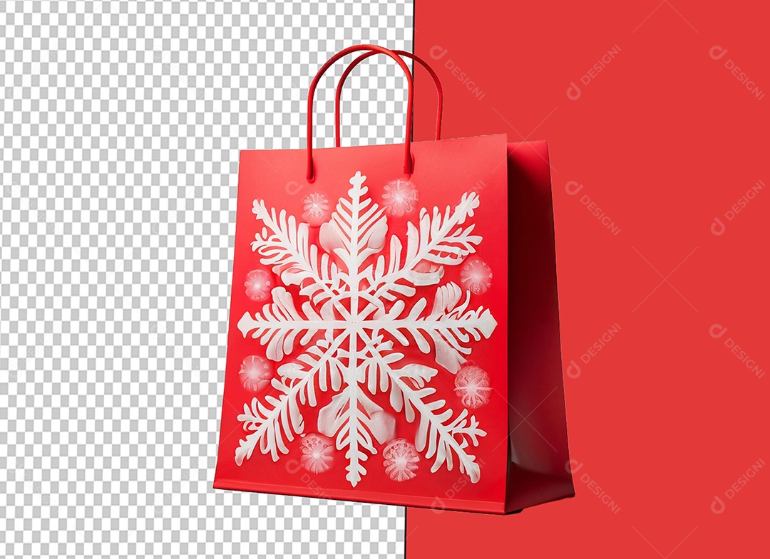 Sacola de Compras de Natal com Floco de Neve Elemento 3D para Composição PSD