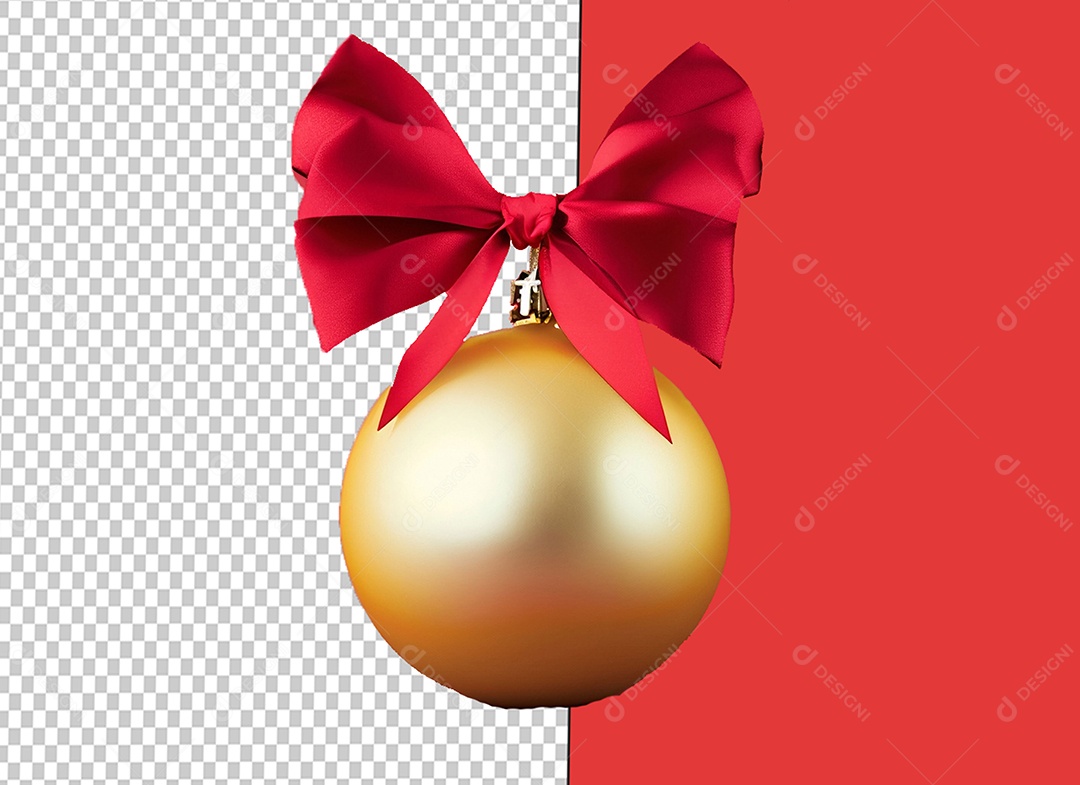 Elemento 3D Bola de Enfeite de Natal Dourada para Decoração Natalina para Composição PSD