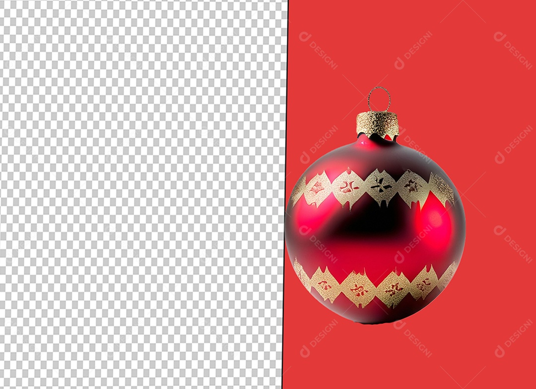 Bola de Enfeite de Natal com Desenho Dourado Elemento 3D para Composição PSD