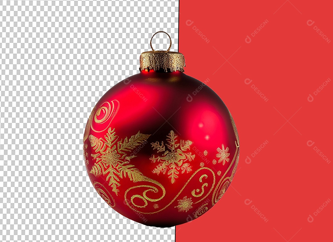 Bola de Enfeite de Natal com Desenho Dourado Elemento 3D para Composição PSD