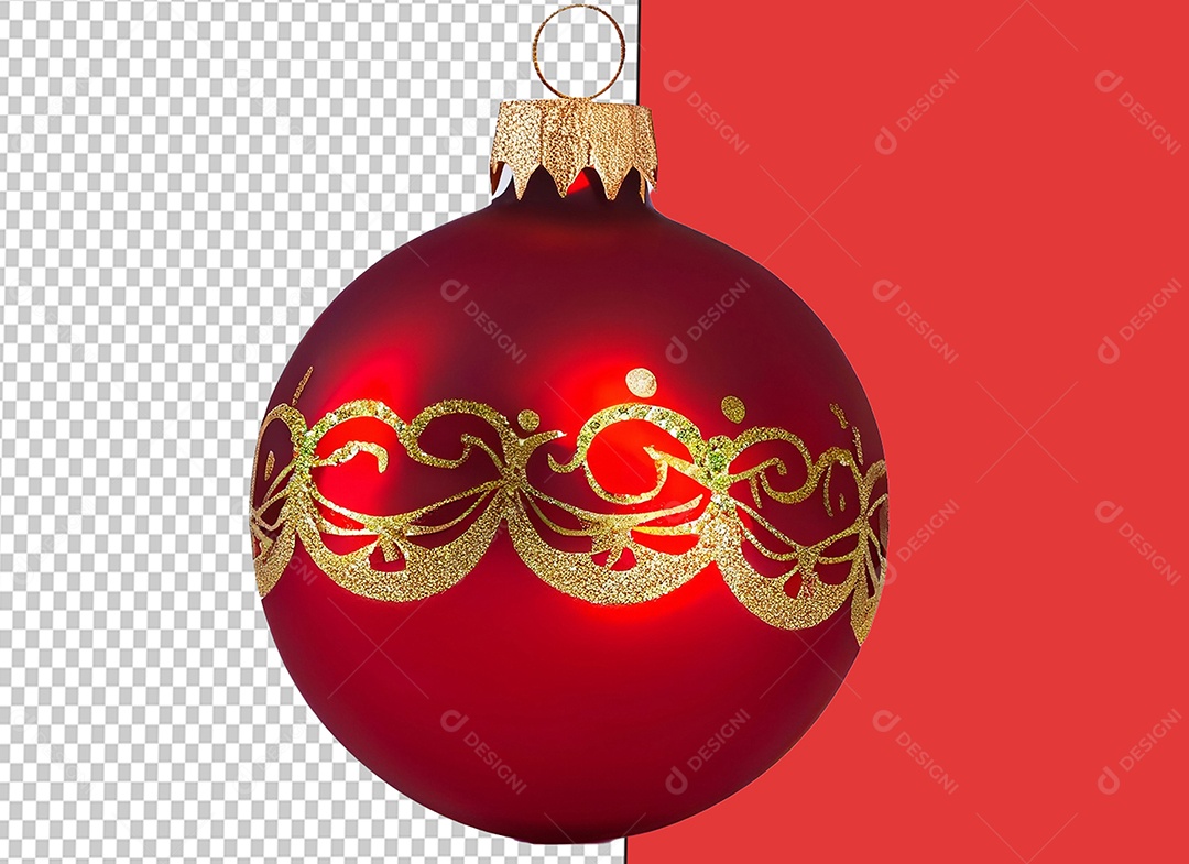 Bola de Enfeite de Natal com Desenho Dourado Elemento 3D para Composição PSD
