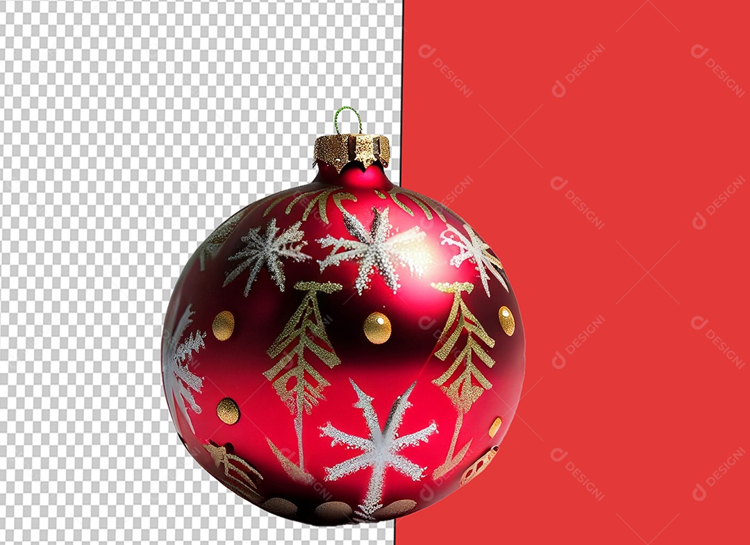 Bola de Enfeite de Natal Vermelha com Neve Brilhante Elemento 3D para Composição PSD