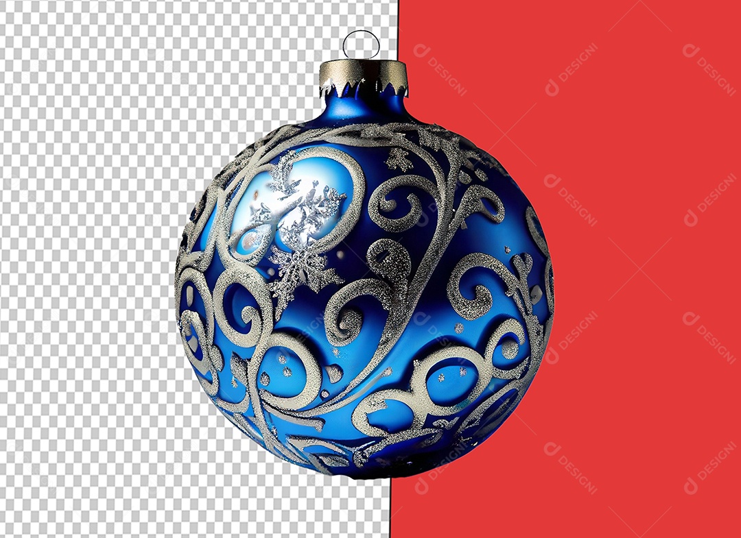 Bola de Natal Azul com Padrão de Prata Brilhante Isolado Elemento 3D para Composição PSD